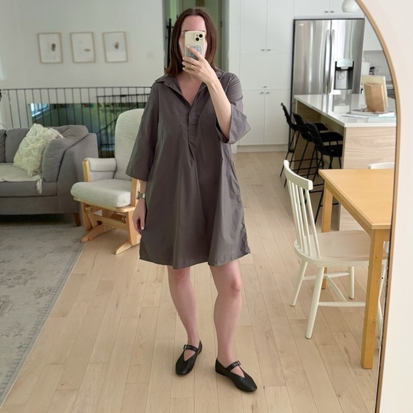 COS Oversized Poplin Puff Sleeve Minimalist Button Shirt Dress Dark Gray Size 8 - Picture 2 of 7